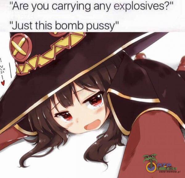 Are you carrying any exosives? Just this bomb pussy